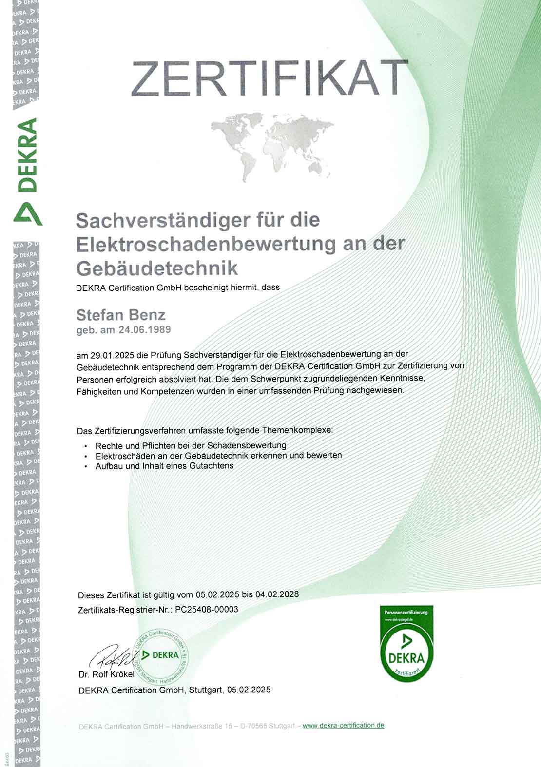 Stefan Benz - Zertifizierung