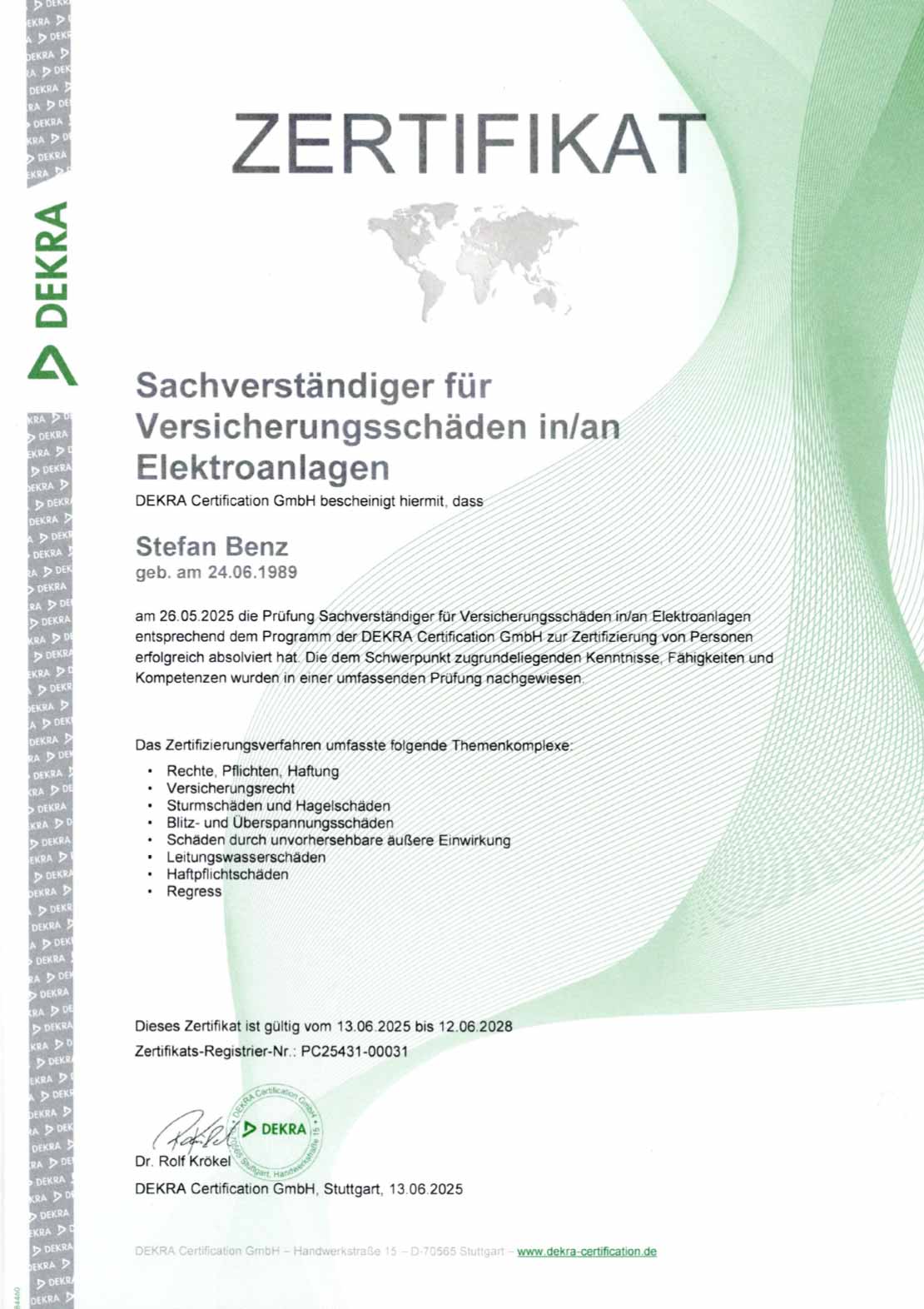 Stefan Benz - Zertifizierung