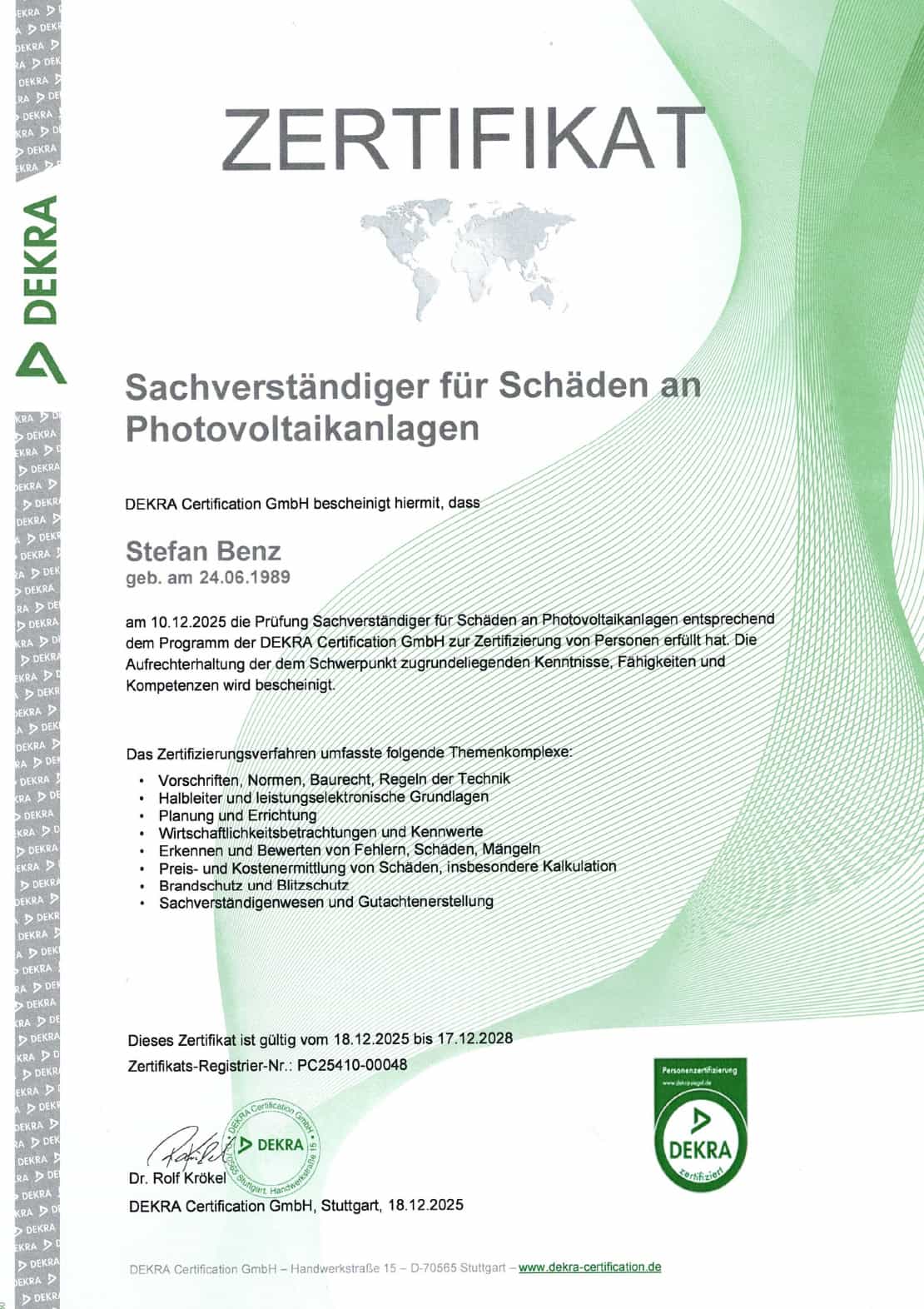 Stefan Benz - Zertifizierung